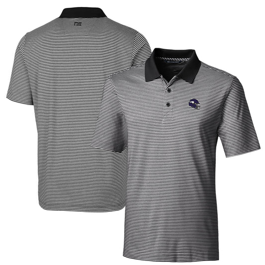 Men's Cutter & Buck  Black Minnesota Vikings Helmet Forge Tonal Stripe Stretch Polo