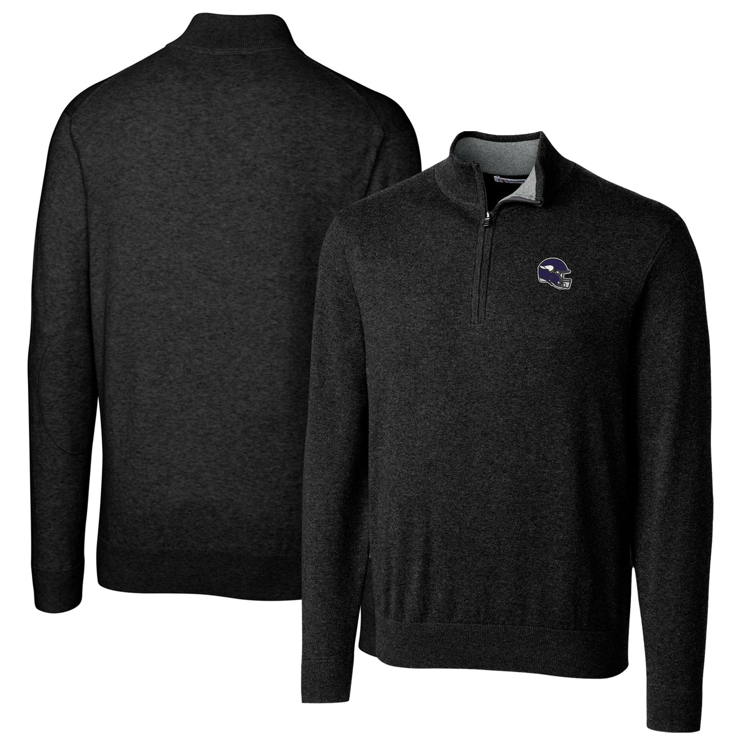 Men's Cutter & Buck  Black Minnesota Vikings Helmet Lakemont Tri-Blend Quarter-Zip Pullover Sweater