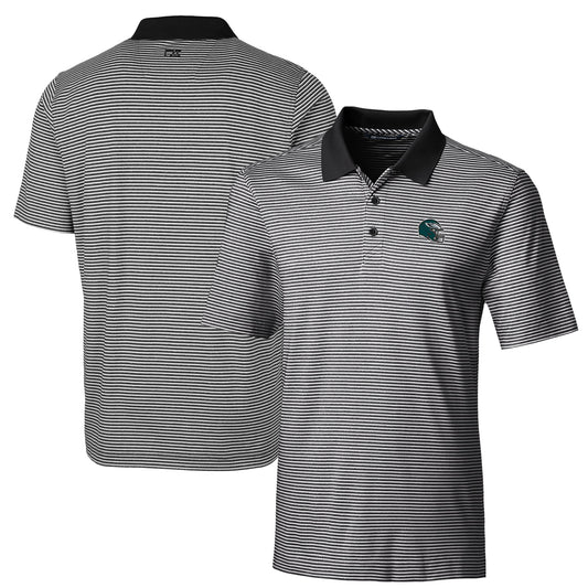 Men's Cutter & Buck  Black Philadelphia Eagles Helmet Forge Tonal Stripe Stretch Polo