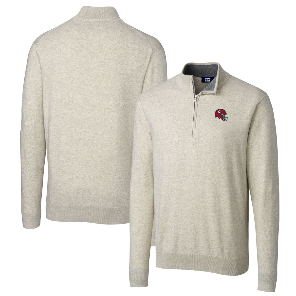 Men's Cutter & Buck  Oatmeal Kansas City Chiefs Helmet Lakemont Tri-Blend Quarter-Zip Pullover Sweater