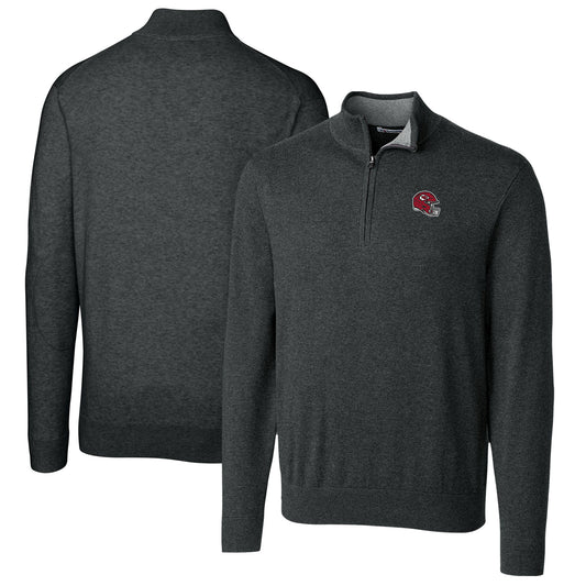 Men's Cutter & Buck  Charcoal Kansas City Chiefs Helmet Lakemont Tri-Blend Quarter-Zip Pullover Sweater