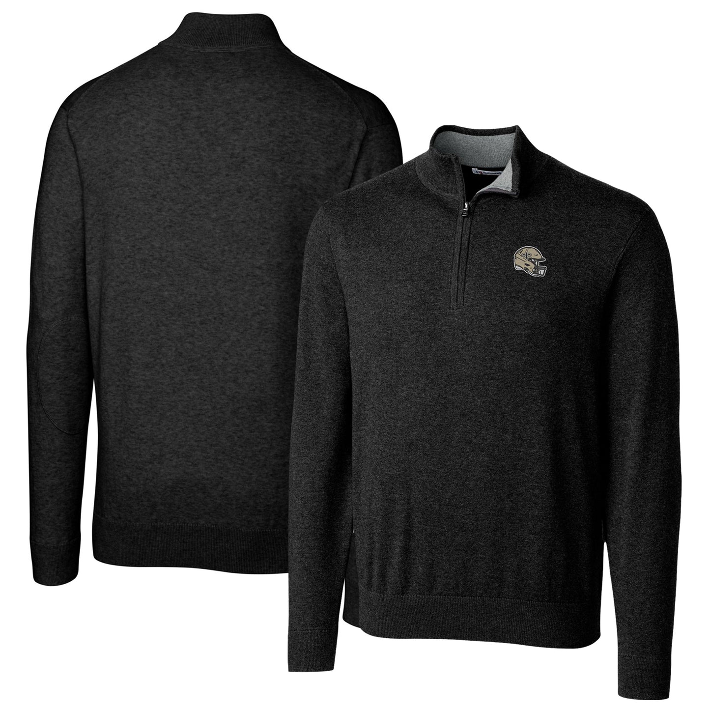 Men's Cutter & Buck  Black New Orleans Saints Helmet Lakemont Tri-Blend Quarter-Zip Pullover Sweater