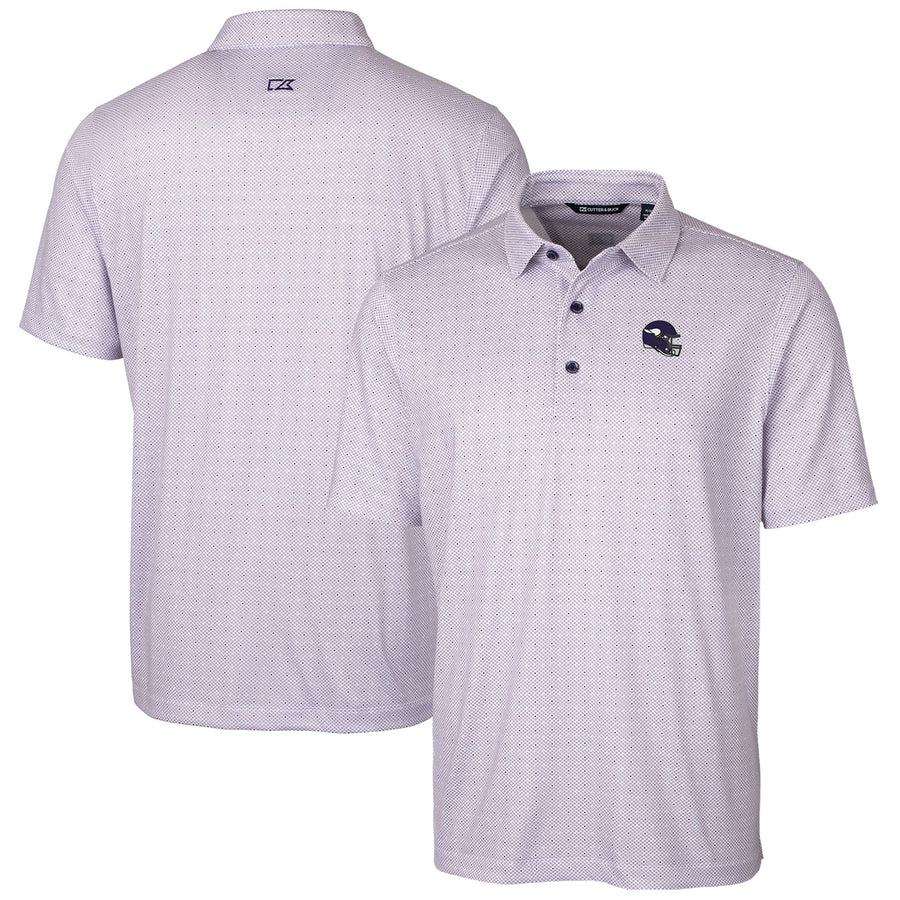 Men's Cutter & Buck  Purple Minnesota Vikings Helmet Pike Double Dot Print Stretch Polo