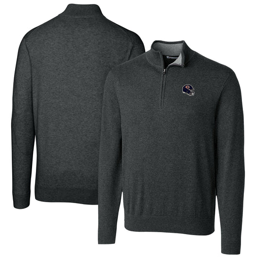 Men's Cutter & Buck  Charcoal Chicago Bears Helmet Lakemont Tri-Blend Quarter-Zip Pullover Sweater
