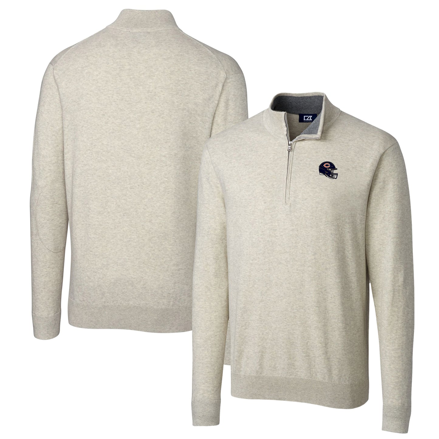 Men's Cutter & Buck  Oatmeal Chicago Bears Helmet Lakemont Tri-Blend Quarter-Zip Pullover Sweater