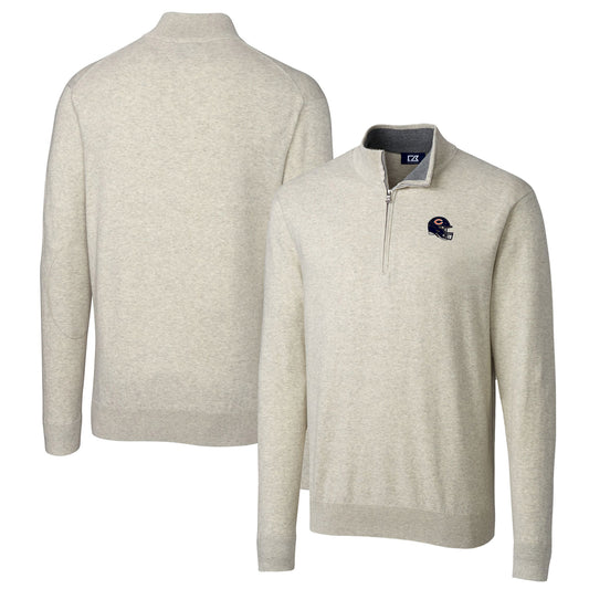 Men's Cutter & Buck  Oatmeal Chicago Bears Helmet Lakemont Tri-Blend Quarter-Zip Pullover Sweater