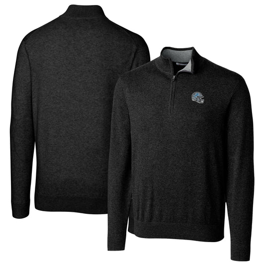 Men's Cutter & Buck  Black Detroit Lions Helmet Lakemont Tri-Blend Quarter-Zip Pullover Sweater