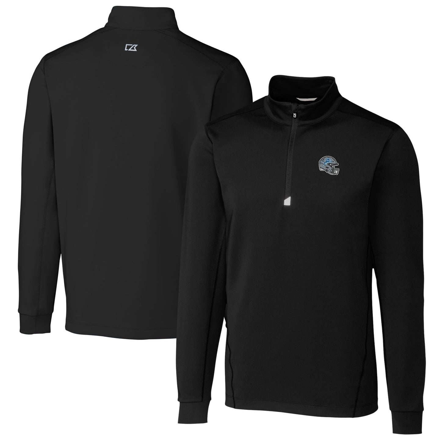 Men's Cutter & Buck  Black Detroit Lions Helmet Traverse Stretch Quarter-Zip Pullover Top