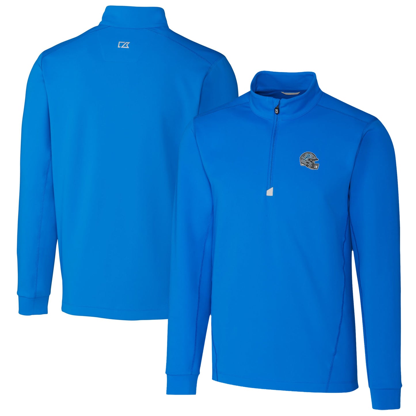 Men's Cutter & Buck Blue Detroit Lions Helmet Traverse Stretch Quarter-Zip Pullover Top