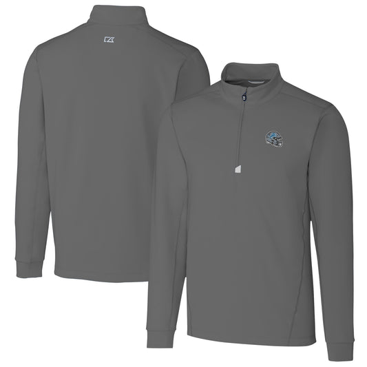 Men's Cutter & Buck  Gray Detroit Lions Helmet Traverse Stretch Quarter-Zip Pullover Top