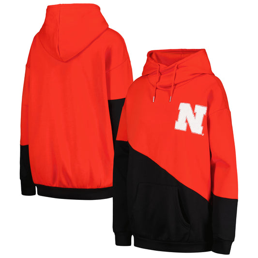 Women's Gameday Couture Scarlet/Black Nebraska Huskers Matchmaker Diagonal Cowl Pullover Hoodie