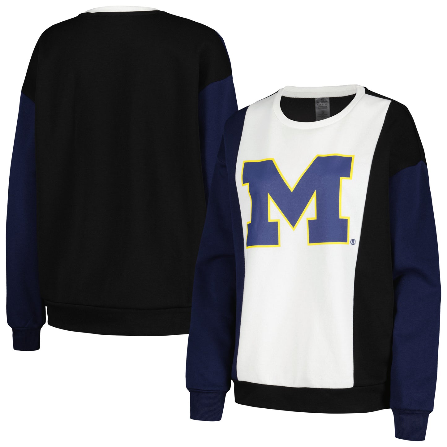 Women's Gameday Couture White/Black Michigan Wolverines Vertical Color-Block Pullover Sweatshirt