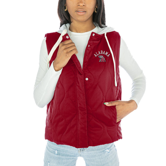 Women's Gameday Couture Crimson Alabama Crimson Tide Headliner Full-Snap Hooded Puffer Vest