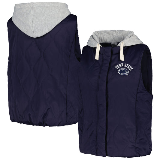 Women's Gameday Couture Navy Penn State Nittany Lions Headliner Full-Snap Hooded Puffer Vest