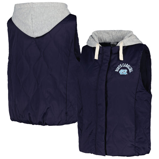 Women's Gameday Couture Navy North Carolina Tar Heels Headliner Full-Snap Hooded Puffer Vest