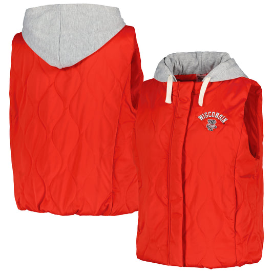 Women's Gameday Couture Red Wisconsin Badgers Headliner Full-Snap Hooded Puffer Vest