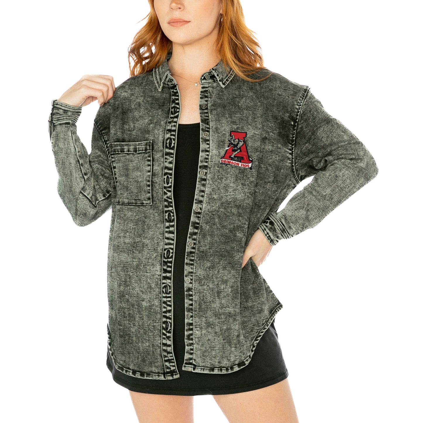 Women's Gameday Couture Charcoal Alabama Crimson Tide Multi-Hit Tri-Blend Oversized Button-Up Denim Jacket