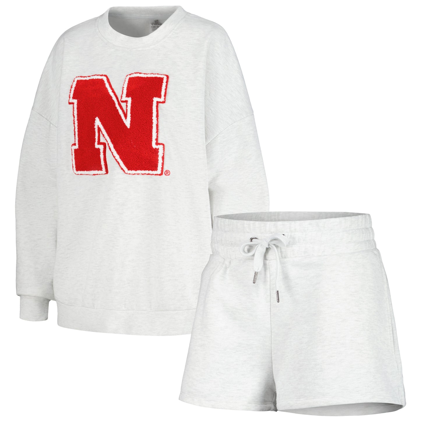 Women's Gameday Couture Ash Nebraska Huskers Team Effort Pullover Sweatshirt & Shorts Sleep Set