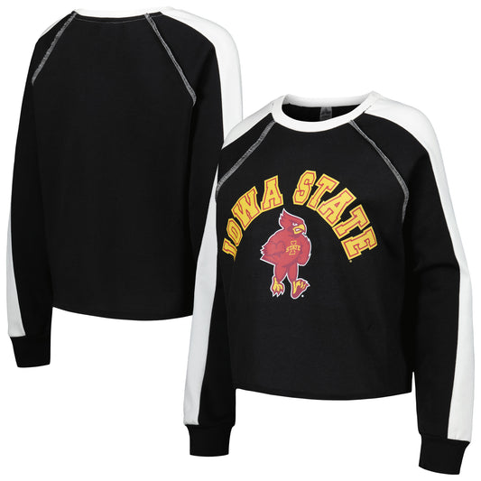 Women's Gameday Couture Black Iowa State Cyclones Blindside Raglan Cropped Pullover Sweatshirt