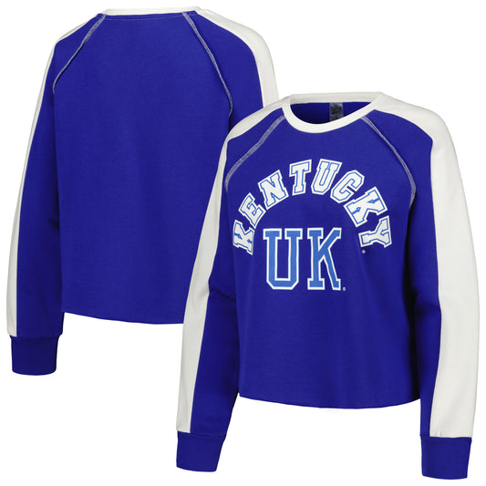 Women's Gameday Couture Royal Kentucky Wildcats Blindside Raglan Cropped Pullover Sweatshirt