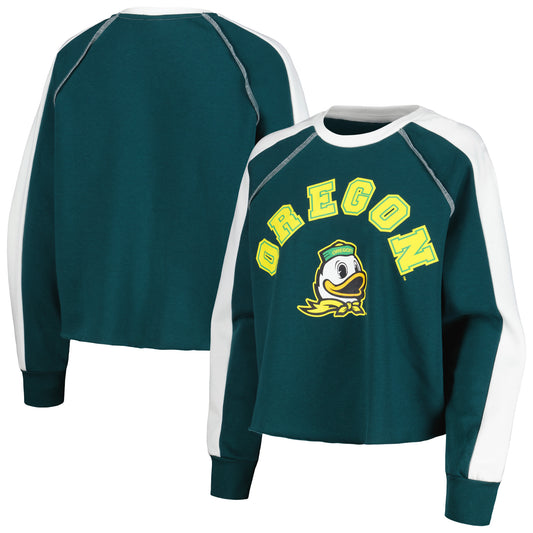 Women's Gameday Couture Green Oregon Ducks Blindside Raglan Cropped Pullover Sweatshirt