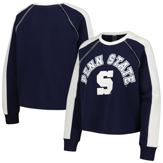 Women's Gameday Couture Navy Penn State Nittany Lions Blindside Raglan Cropped Pullover Sweatshirt