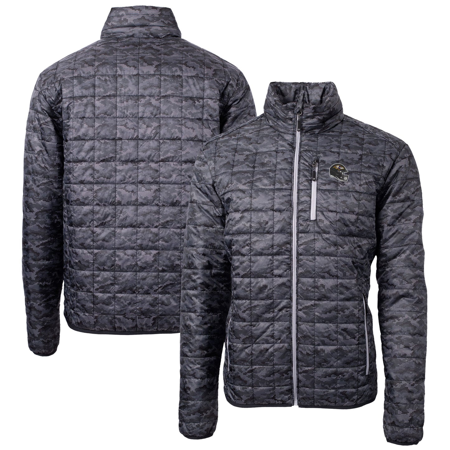 Men's Cutter & Buck  Black Baltimore Ravens Helmet Rainier PrimaLoft Eco Insulated Printed Full-Zip Puffer Jacket