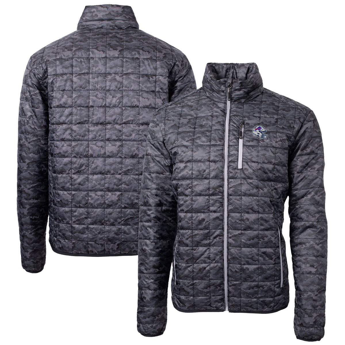 Men's Cutter & Buck  Black Buffalo Bills Helmet Rainier PrimaLoft Eco Insulated Printed Full-Zip Puffer Jacket