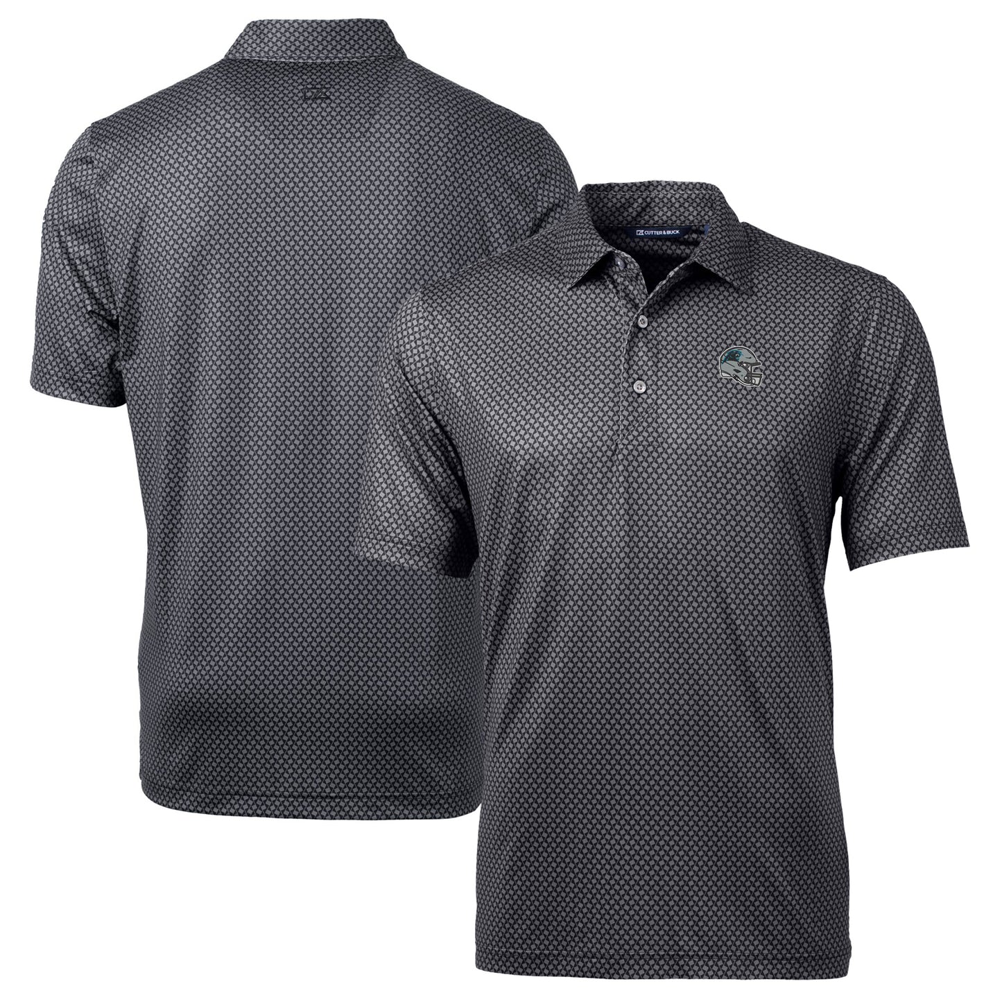 Men's Cutter & Buck  Black Carolina Panthers Helmet Pike Banner Print Stretch Polo