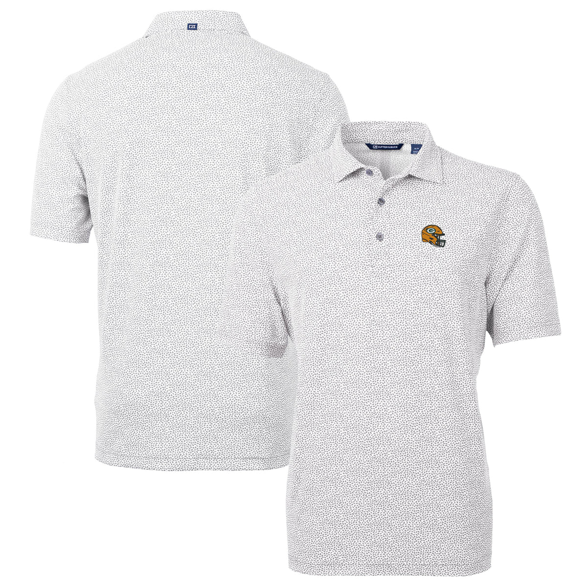 Men's Cutter & Buck  Silver Green Bay Packers Helmet Virtue Eco Pique Botanical Print Recycled Polo