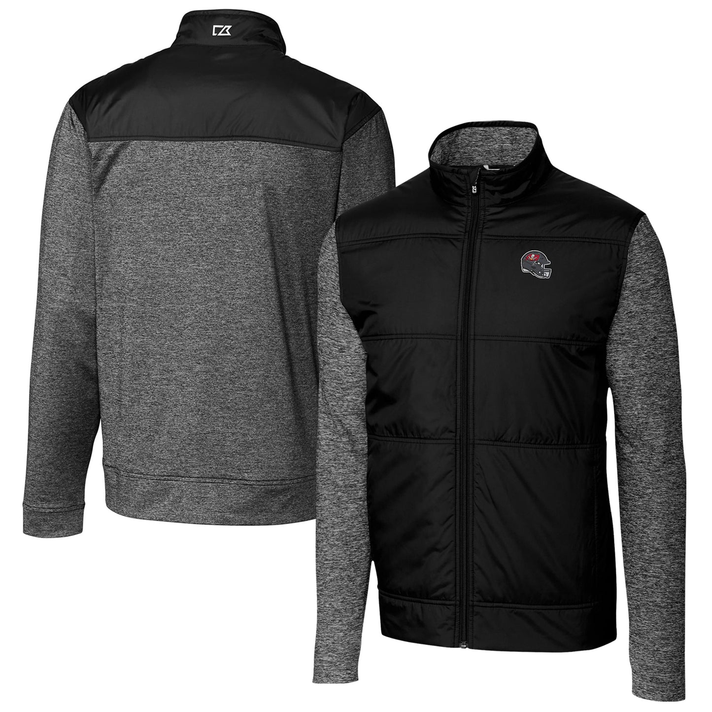 Men's Cutter & Buck  Black Tampa Bay Buccaneers Helmet Stealth Hybrid Quilted Full-Zip Windbreaker Jacket