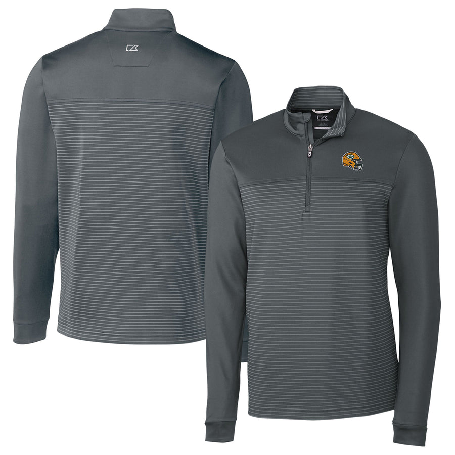 Men's Cutter & Buck  Gray Green Bay Packers Traverse Stripe Stretch Quarter-Zip Pullover Top