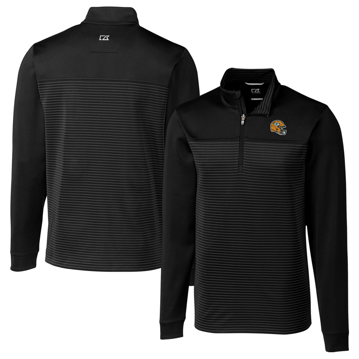 Men's Cutter & Buck  Black Green Bay Packers Traverse Stripe Stretch Quarter-Zip Pullover Top