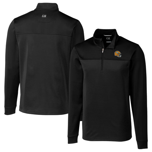 Men's Cutter & Buck  Black Green Bay Packers Traverse Stripe Stretch Quarter-Zip Pullover Top