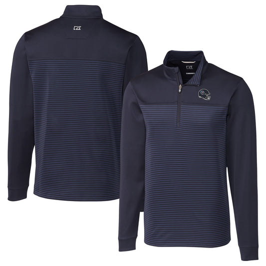 Men's Cutter & Buck  Navy Tennessee Titans Traverse Stripe Stretch Quarter-Zip Pullover Top