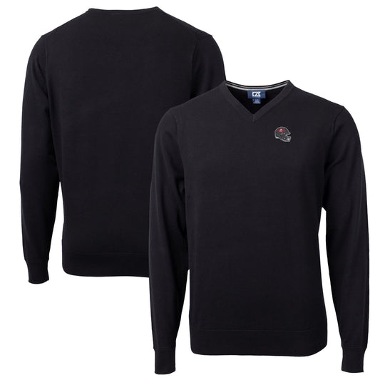 Men's Cutter & Buck  Black Tampa Bay Buccaneers Helmet Lakemont Tri-Blend V-Neck Pullover Sweater