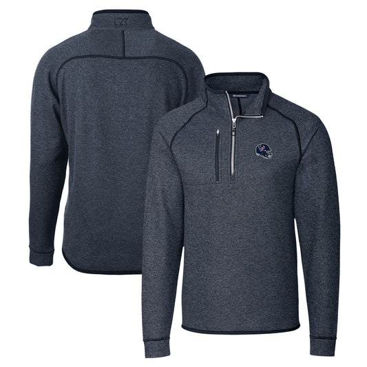 Men's Cutter & Buck  Navy Houston Texans Helmet Mainsail Sweater-Knit Half-Zip Pullover Jacket