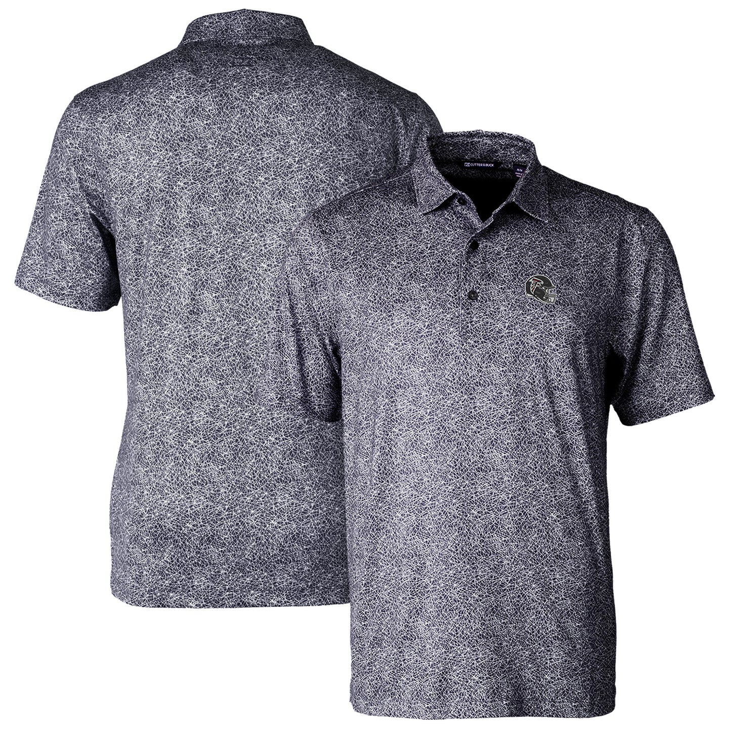 Men's Cutter & Buck  Black Atlanta Falcons Helmet Pike Constellation Print Stretch Polo