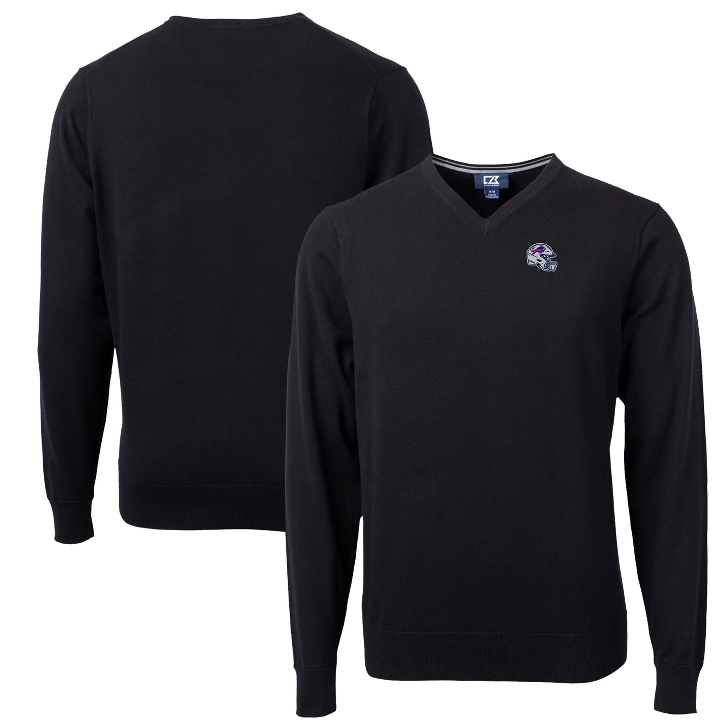 Men's Cutter & Buck  Black Buffalo Bills Helmet Lakemont Tri-Blend V-Neck Pullover Sweater