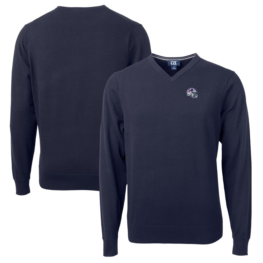 Men's Cutter & Buck  Navy Buffalo Bills Helmet Lakemont Tri-Blend V-Neck Pullover Sweater