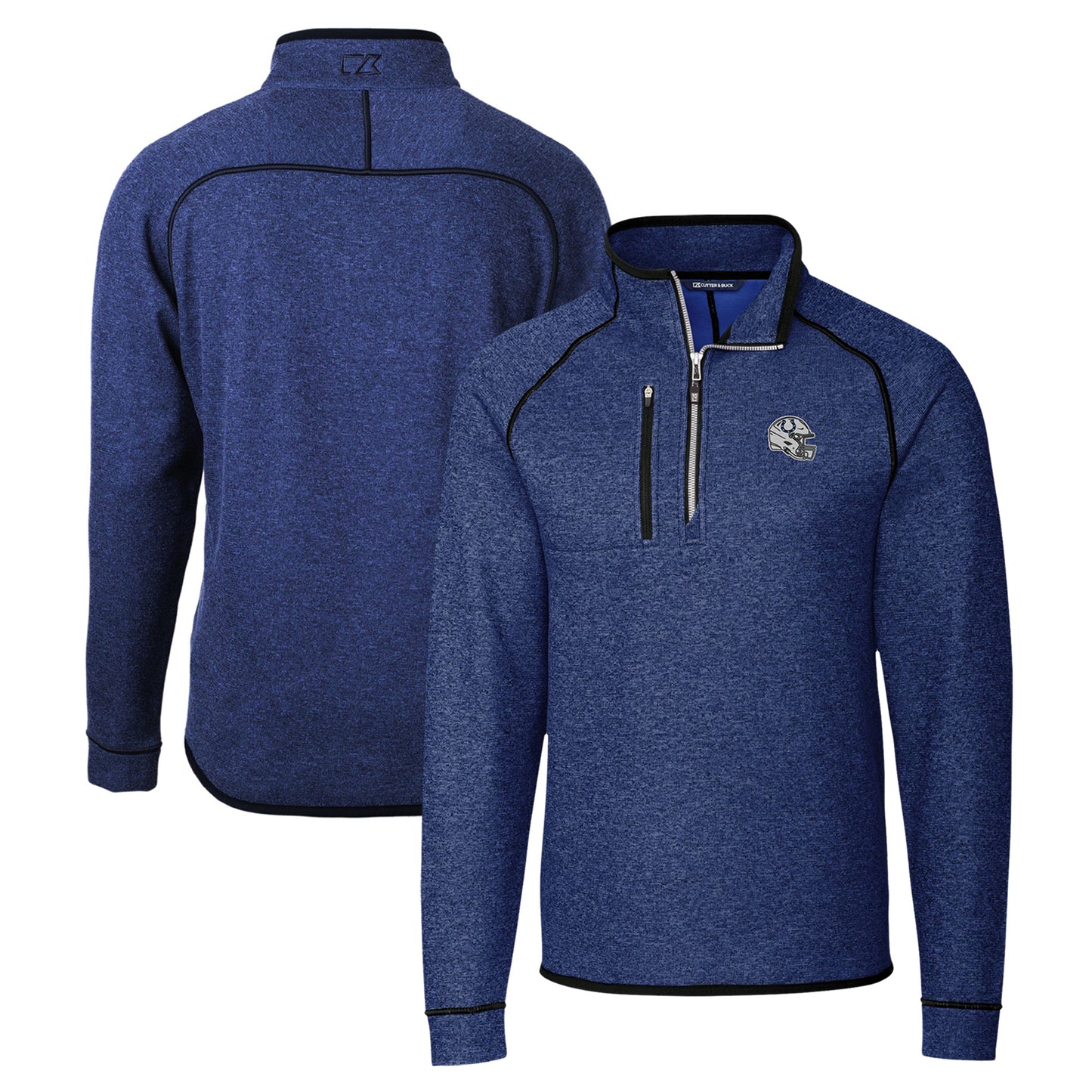 Men's Cutter & Buck  Blue Indianapolis Colts Helmet Mainsail Sweater-Knit Half-Zip Pullover Jacket