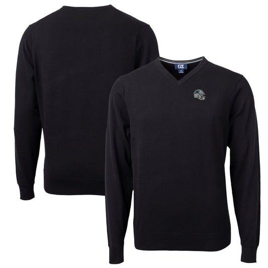 Men's Cutter & Buck  Black Carolina Panthers Helmet Lakemont Tri-Blend V-Neck Pullover Sweater