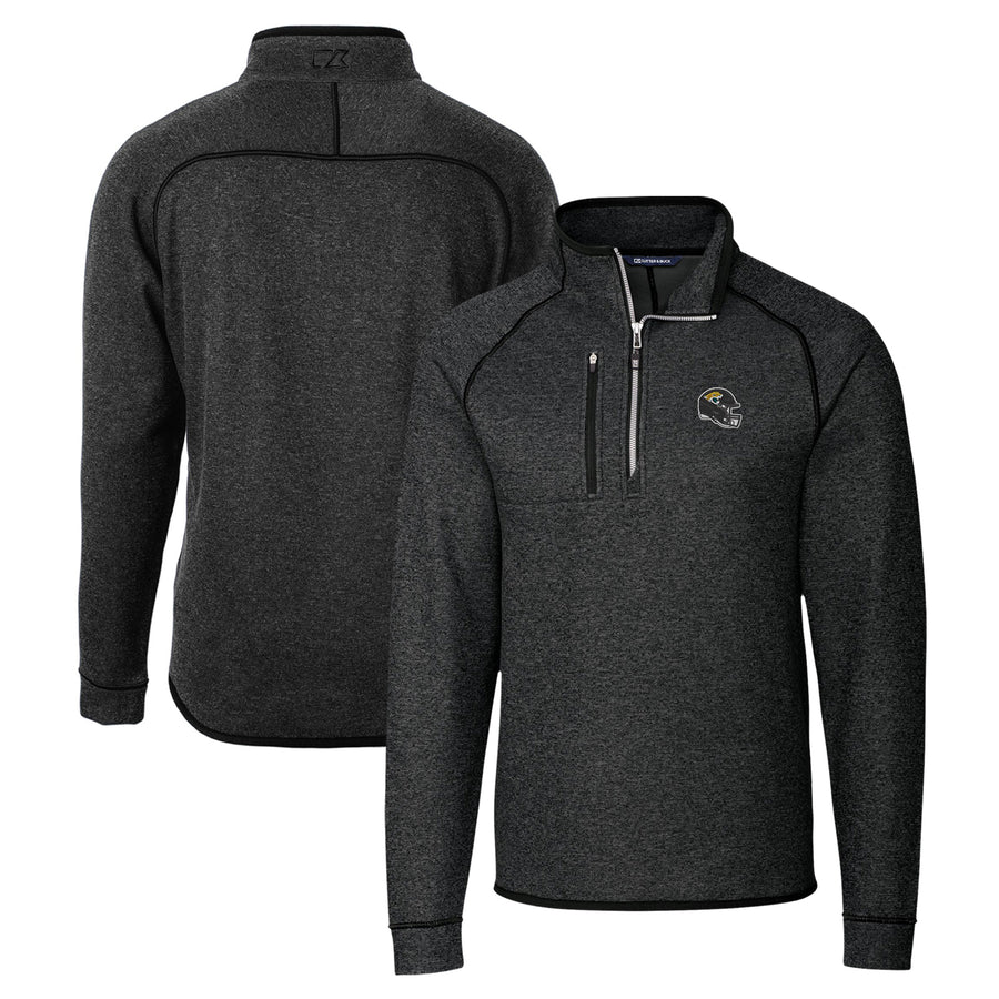 Men's Cutter & Buck  Charcoal Jacksonville Jaguars Helmet Mainsail Sweater-Knit Half-Zip Pullover Jacket
