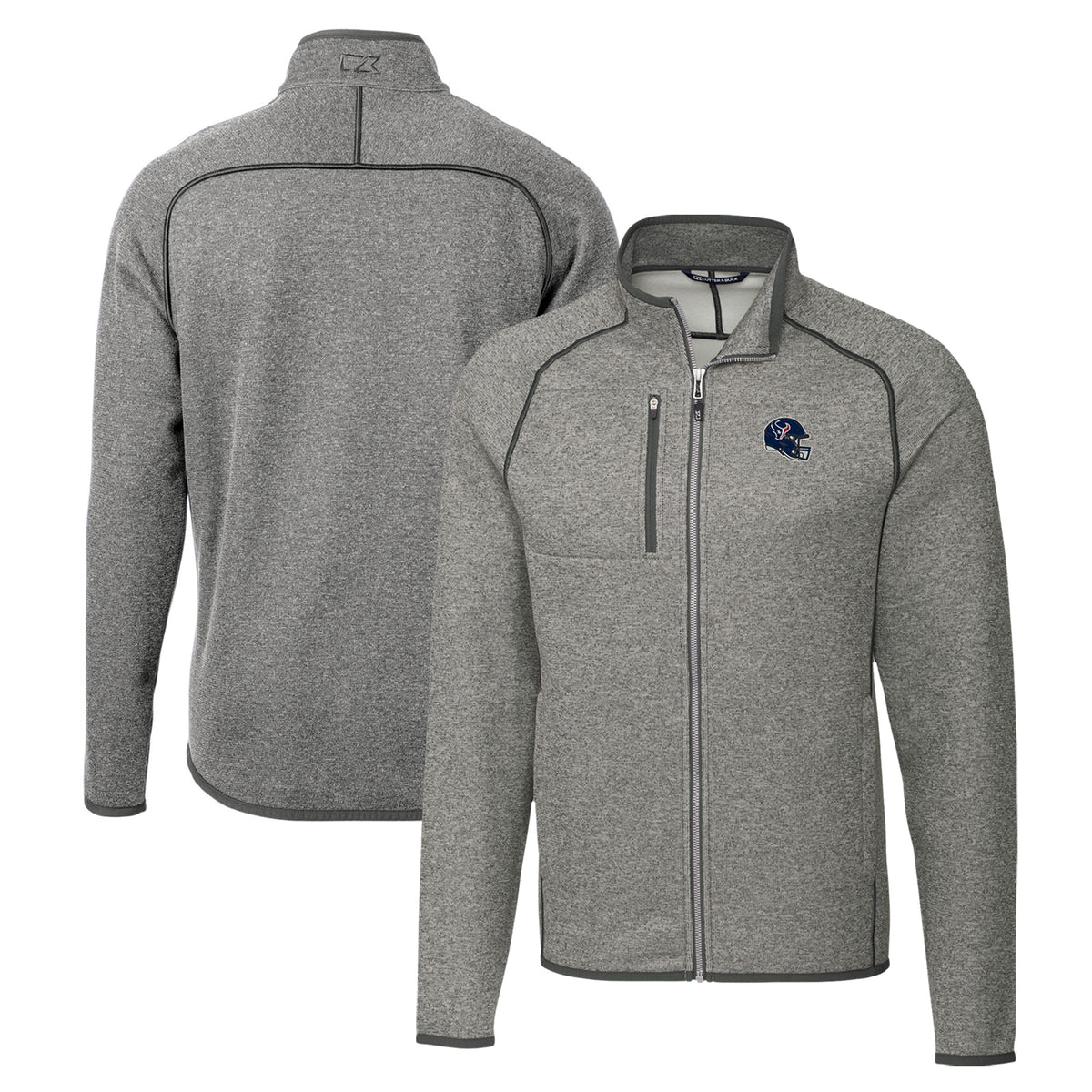 Men's Cutter & Buck  Silver Houston Texans Helmet Mainsail Sweater-Knit Full-Zip Jacket