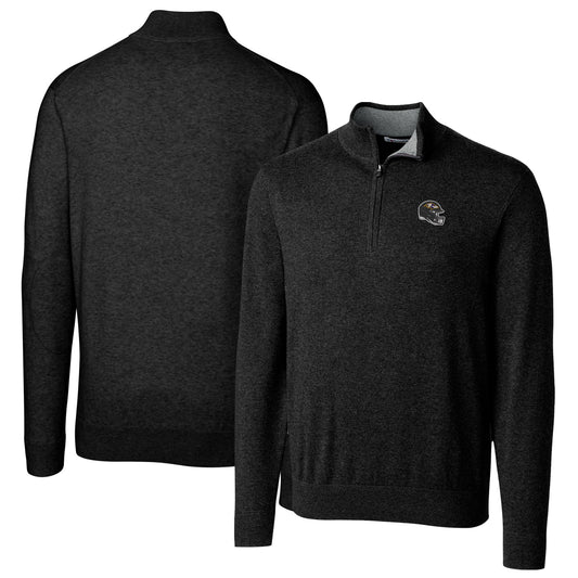 Men's Cutter & Buck  Black Baltimore Ravens Helmet Lakemont Tri-Blend Quarter-Zip Pullover Sweater