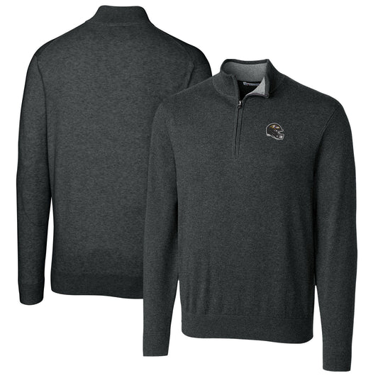 Men's Cutter & Buck  Charcoal Baltimore Ravens Helmet Lakemont Tri-Blend Quarter-Zip Pullover Sweater