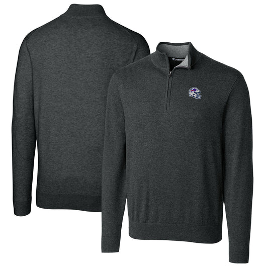 Men's Cutter & Buck  Charcoal Buffalo Bills Helmet Lakemont Tri-Blend Quarter-Zip Pullover Sweater