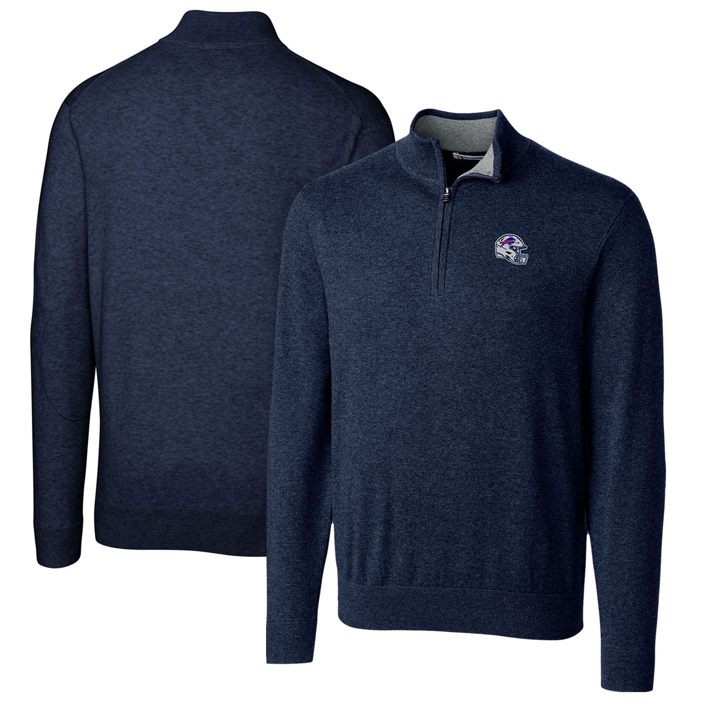 Men's Cutter & Buck  Navy Buffalo Bills Helmet Lakemont Tri-Blend Quarter-Zip Pullover Sweater