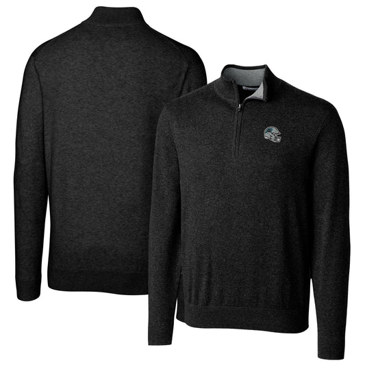 Men's Cutter & Buck  Black Carolina Panthers Helmet Lakemont Tri-Blend Quarter-Zip Pullover Sweater