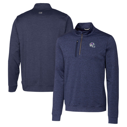 Men's Cutter & Buck  Navy Buffalo Bills Helmet Stealth Heathered Quarter-Zip Pullover Top